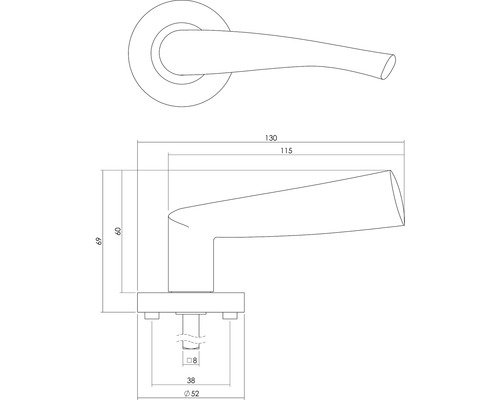Dessin technique d''une poignée de porte avec dimensions