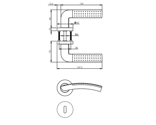 Dessin technique d''une poignée de porte avec les dimensions.