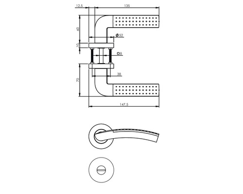 Dessin technique d''une poignée de porte avec dimensions