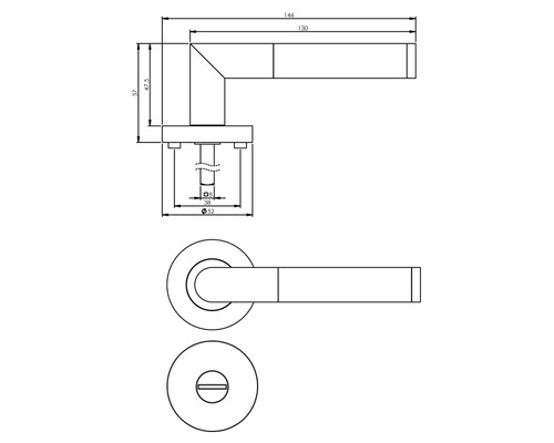 Schéma technique d''une poignée de porte avec dimensions