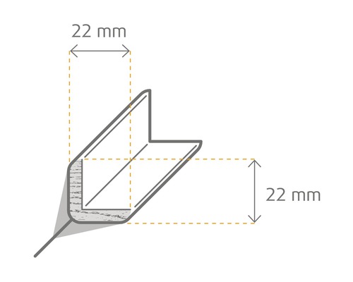 Dessin d''un profilé d''angle avec des dimensions de 22 sur 22 millimètres