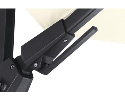 Detailaufnahme eines Sonnenschirm-Gelenks mit Kurbel