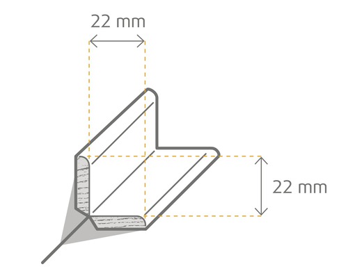 Dessin d''un angle de dimensions 22 mm x 22 mm