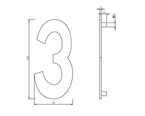 Technische Zeichnung Hausnummer 3 mit Maßangaben