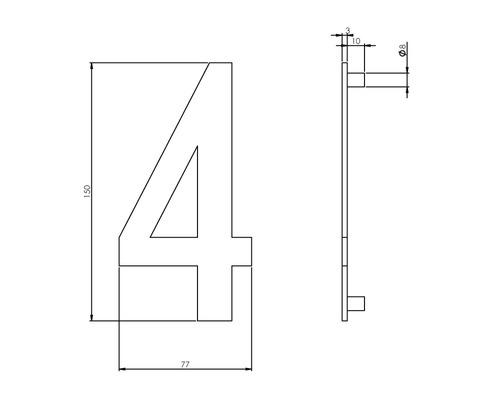 Technische Zeichnung Hausnummer 4 mit Maßen 150 x 77 mm