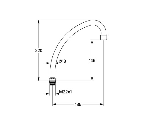Dessin technique d''un bec de robinet avec indications de dimensions.