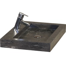 Badmöbel-Set Sanox Seville BxHxT 61 x 58 x 45,5 cm Frontfarbe weiß hochglanz mit Waschtisch Naturstein schwarz