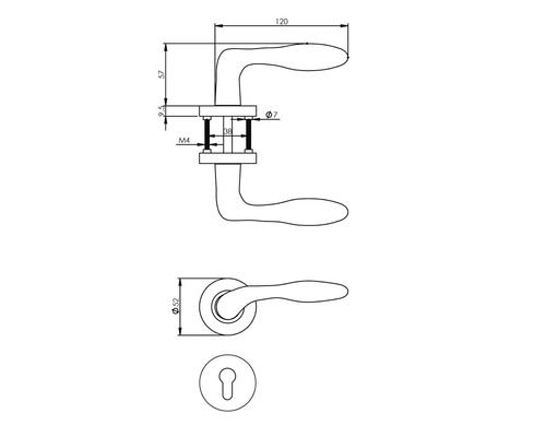 Schéma technique d''une poignée de porte avec dimensions