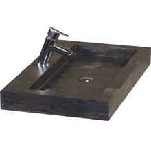 Badmöbel-Set Sanox Seville BxHxT 81 x 58 x 45,5 cm Frontfarbe weiß hochglanz mit Waschtisch Naturstein schwarz