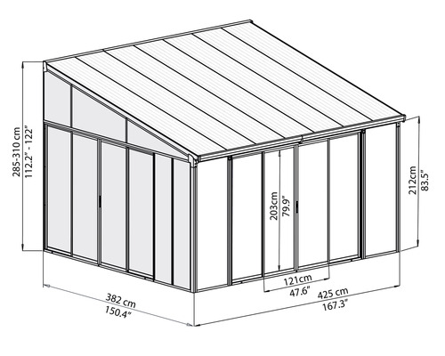 Schéma technique d''une maison de jardin avec dimensions