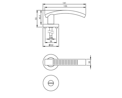 Schéma technique d''une poignée de porte avec dimensions