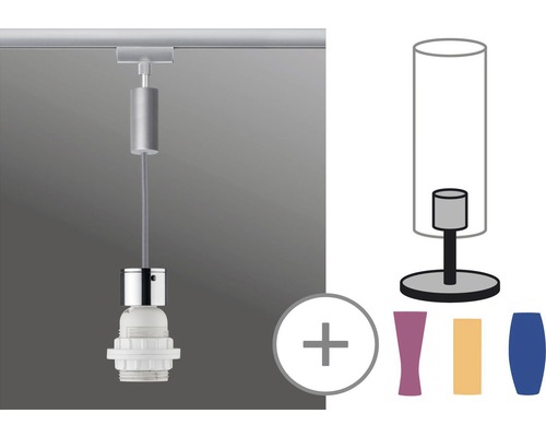 Schienensystemlampe mit Aufhängung und auswechselbarem Schirm