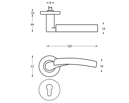 Dessin technique d''une poignée de porte avec dimensions