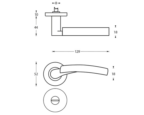 Schéma technique d''une poignée de porte avec dimensions