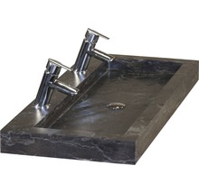 Badmöbel-Set Sanox Seville BxHxT 101 x 170 x 45,5 cm Frontfarbe weiß hochglanz mit Waschtisch Naturstein schwarz und Naturstein-Doppelwaschtisch Waschtischunterschrank Spiegel