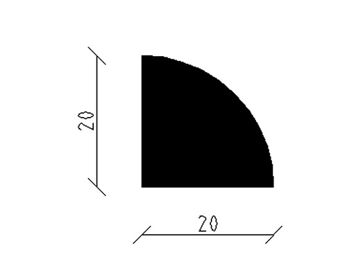 Dessin technique d''un quart de cercle avec des dimensions de 20 sur 20