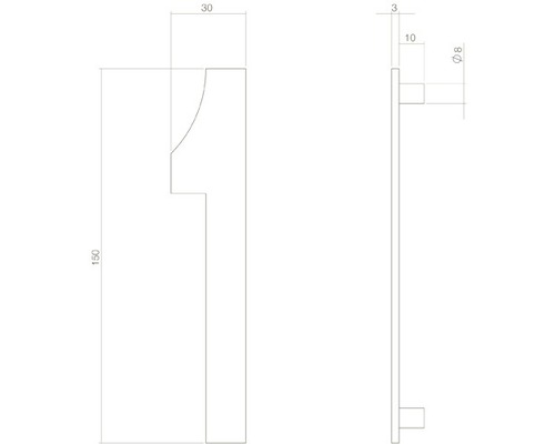 Technische Zeichnung einer Hausnummer mit Maßangaben.