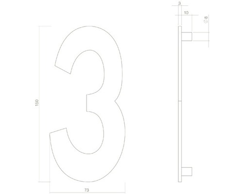 Technische Zeichnung einer Hausnummer Drei mit Maßangaben