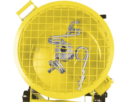 Vue intérieure d''un malaxeur à auge forcée jaune avec grille de protection