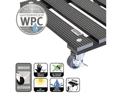 Planche à roulettes en WPC imperméable avec garantie de 25 ans, convient pour l''intérieur et l''extérieur, avec surface antidérapante, résistante aux UV, hydrofuge et sans peinture nécessaire