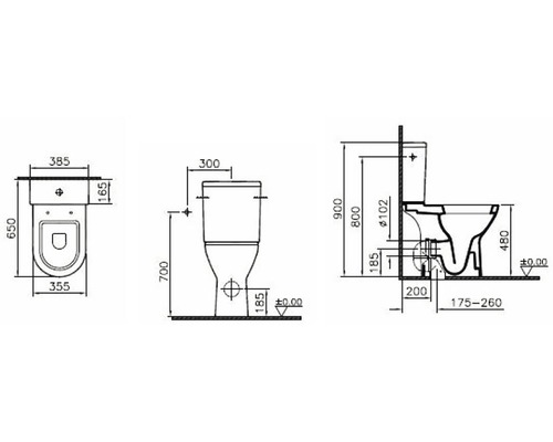 Schéma technique d''un WC suspendu avec dimensions