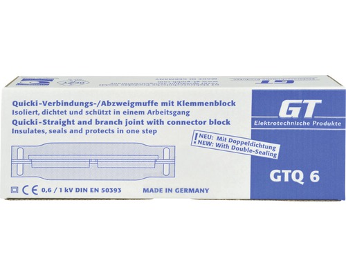 Verpackung einer GT Quicki Verbindungs- Abzweigmuffe mit Klemmenblock