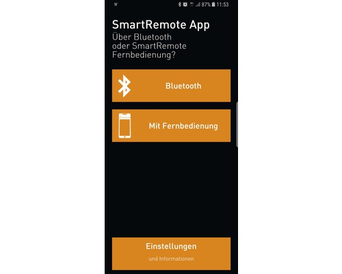 Smart Remote App Menü zur Auswahl der Verbindungsmethode