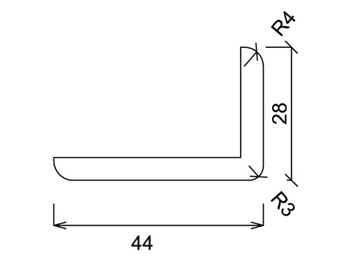 Dessin technique d''un profilé d''angle avec des dimensions de 44 x 28 mm