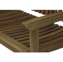 Gros plan d''un banc de jardin en bois avec accoudoir.