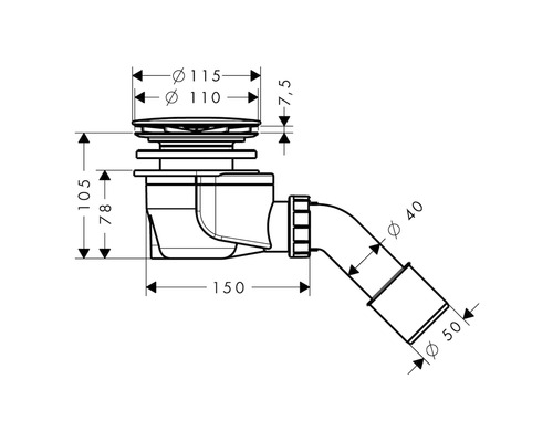 Zeichnung eines Siphon mit Maßangaben