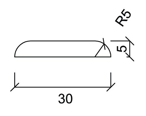 Technische Zeichnung eines Profils mit Maßen 30, 5 und Radius R5