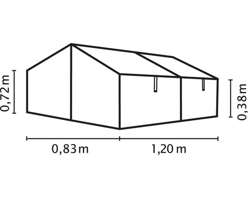 Schéma coté d''une tente de réception avec indication de la hauteur et de la longueur en mètres