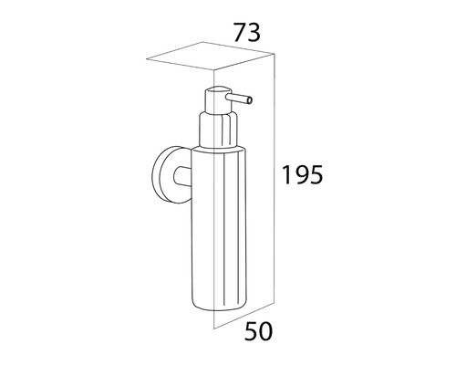 Technische Zeichnung eines Seifenspenders mit Maßangaben