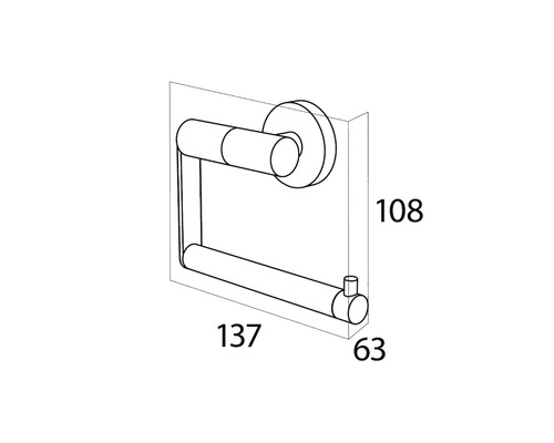 Zeichnung eines Toilettenpapierhalters mit Maßangaben
