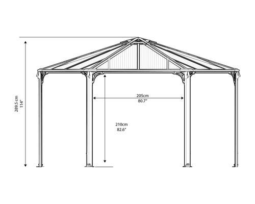Dessin d''un pavillon avec indications de hauteur et de largeur