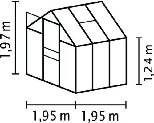 Skizze eines Gewächshauses mit Maßangaben