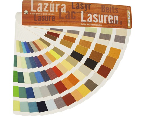 Nuancier avec différentes lasures pour bois de Hornbach