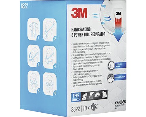 Emballage d''un respirateur 3M pour le ponçage manuel et les outils électriques, avec instructions d''utilisation