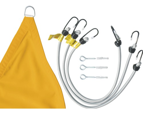 Sonnensegel mit Expanderseil und Schraubhaken zur Befestigung