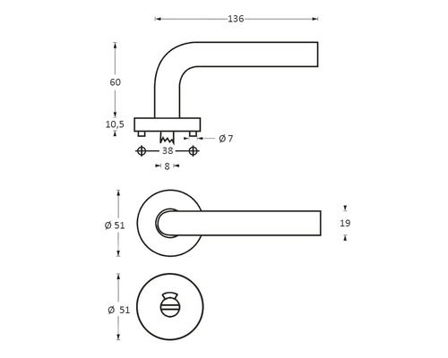 Dessin technique d''une garniture de porte avec dimensions