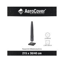 AeroCover Logo. Schutzhülle für Mittelstockschirme, passend für Schirme bis maximal 400 Zentimeter Durchmesser oder 300 x 300 Zentimeter, Größe 215 x 30/40 Zentimeter.
