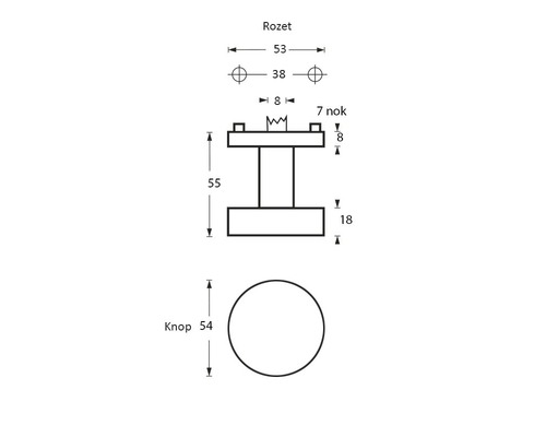 Dessin technique du bouton et de la rosette avec dimensions