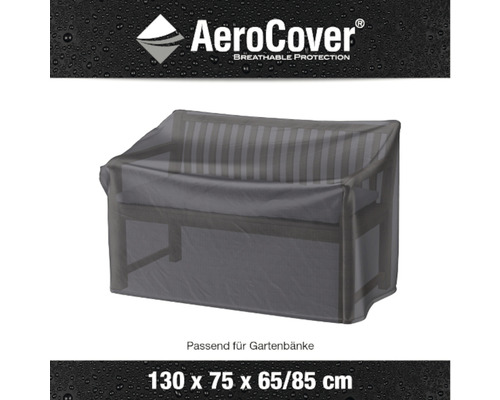 Gartenbank mit Schutzhülle der Marke AeroCover, Maße 130 x 75 x 65/85 cm