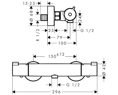 Schéma technique d''un robinet avec cotes