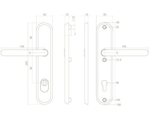 Dessin technique d''une poignée de porte avec dimensions