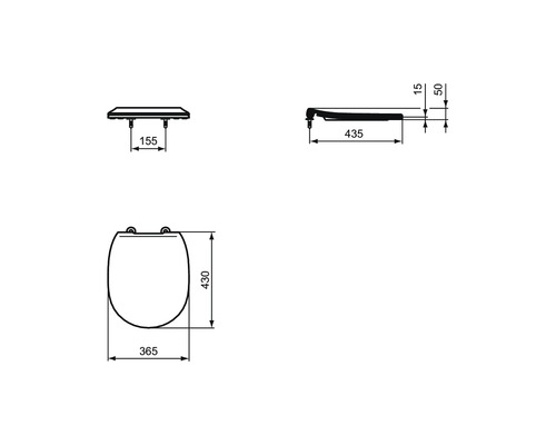 Dessin technique d''un siège de WC avec dimensions.