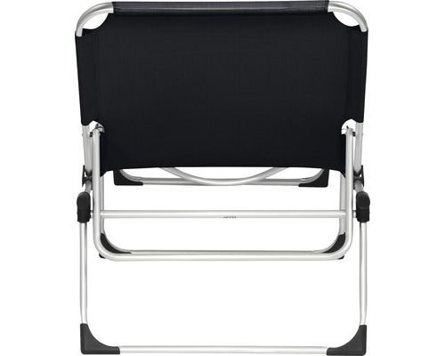 Vue arrière d''une chaise pliante noire avec cadre en aluminium