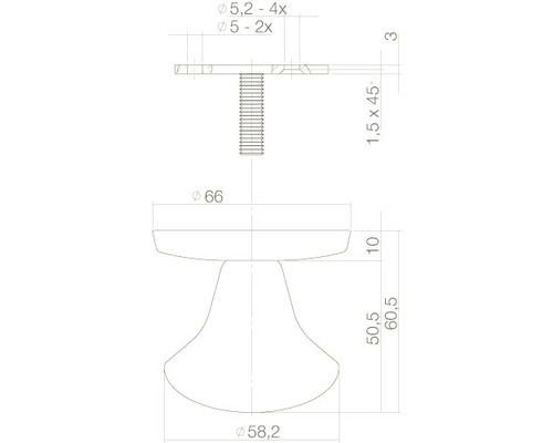 Technische Zeichnung eines Möbelknopfes mit Maßangaben