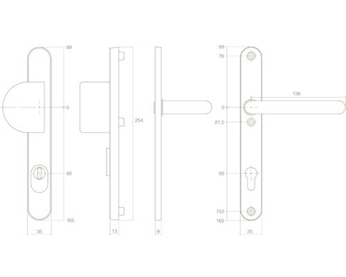 Schéma technique d''une poignée de fenêtre avec dimensions