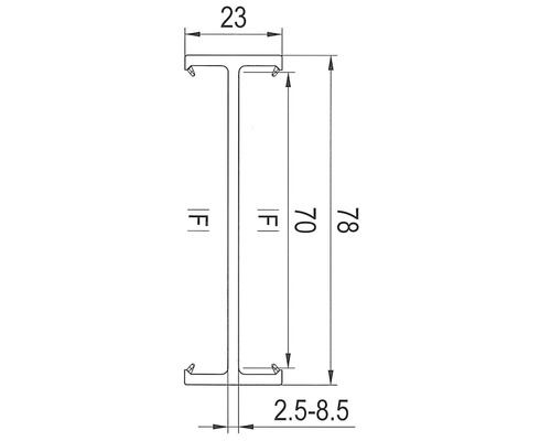 Technische Zeichnung eines Hutprofils mit Maßangaben